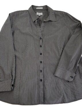 Foxcroft Top Womens XXL Black White Micro Check Button Wrinkle Free Cotton L/S